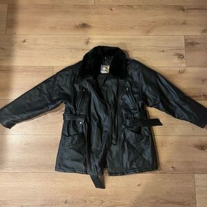 Vintage Black Faux Leather Jacket with Belt